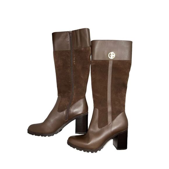 Giani Bernini Kaidyn Lug Sole Riding Boots Brown Leather - Picture 1 of 4